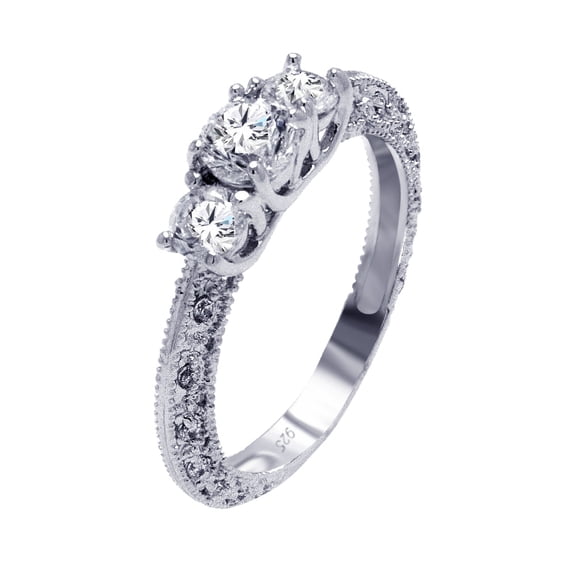 Rhodium Plated 925 Sterling Silver Clear CZ Ornate Bridal Ring Band White Jewelry Female Size 9