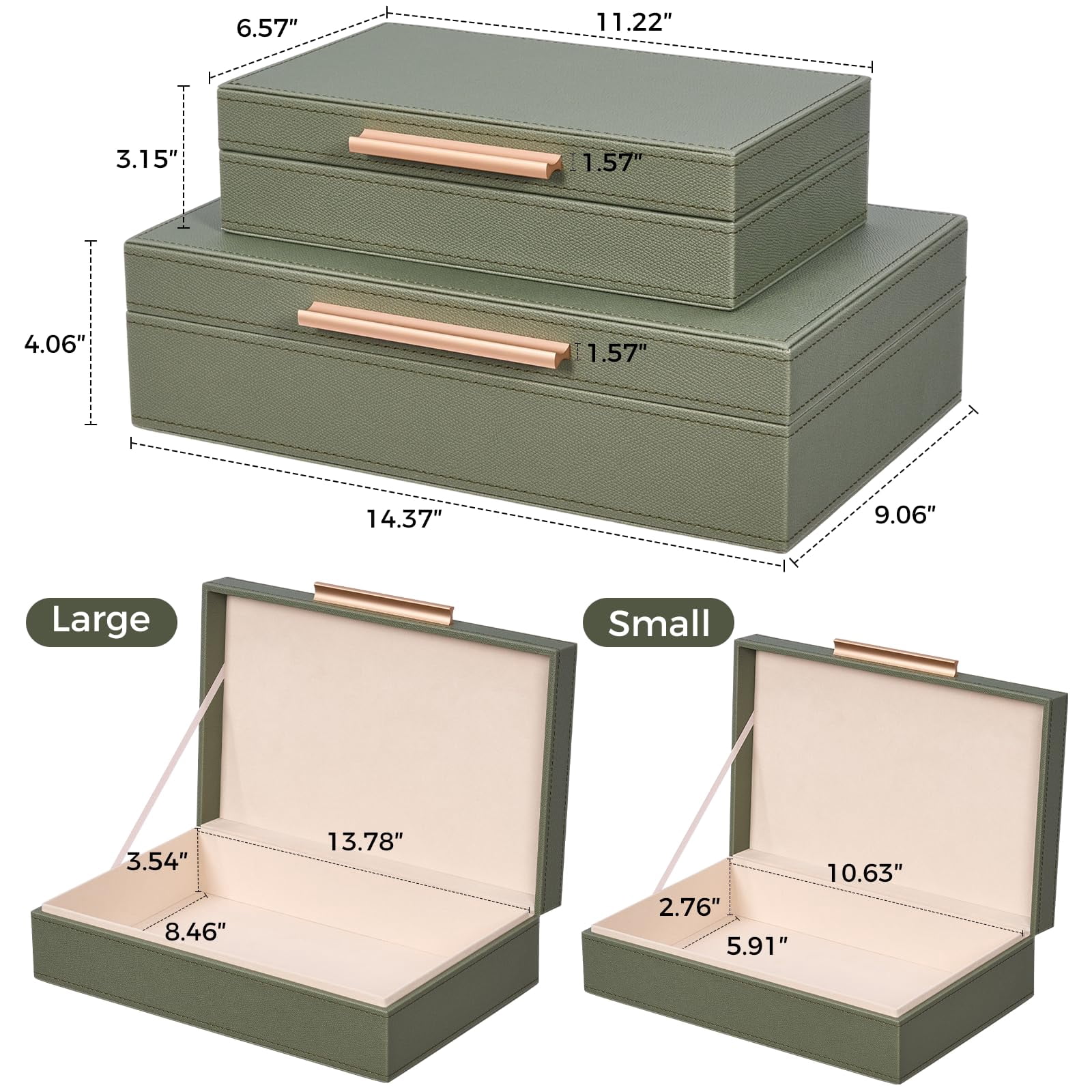 Decorative Boxes With Lids 2-set  Memory Box For Keepsakes Saving Space Beautiful Pu Leather Storage In Style Decor Metal Handles Store Photos Documents Green