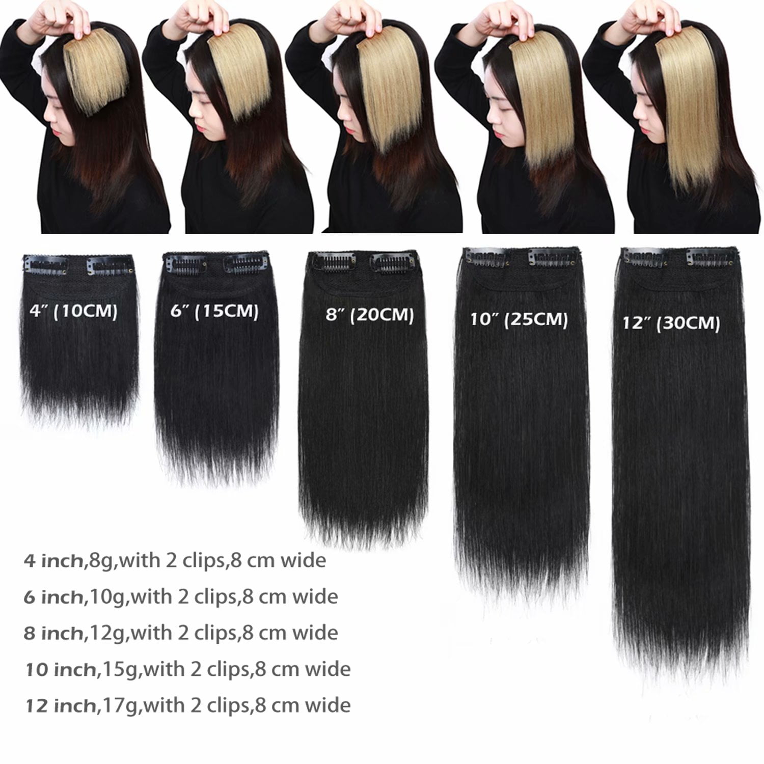Benehair Clip in 100% Remy Human Hair Extensions Fluffy Hair Pad Invisible Hairpiece Topper Thickened Soft Thin Hair Black 2 Pieces