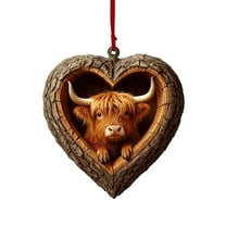 LanSuare Animal Ornaments for Christmas Tree, 3.1" 2D Heart-shape Acrylic Forest Animal Christmas Ornaments, Christmas Hanging Ornament, Gift for Animal Lovers (Cattle)