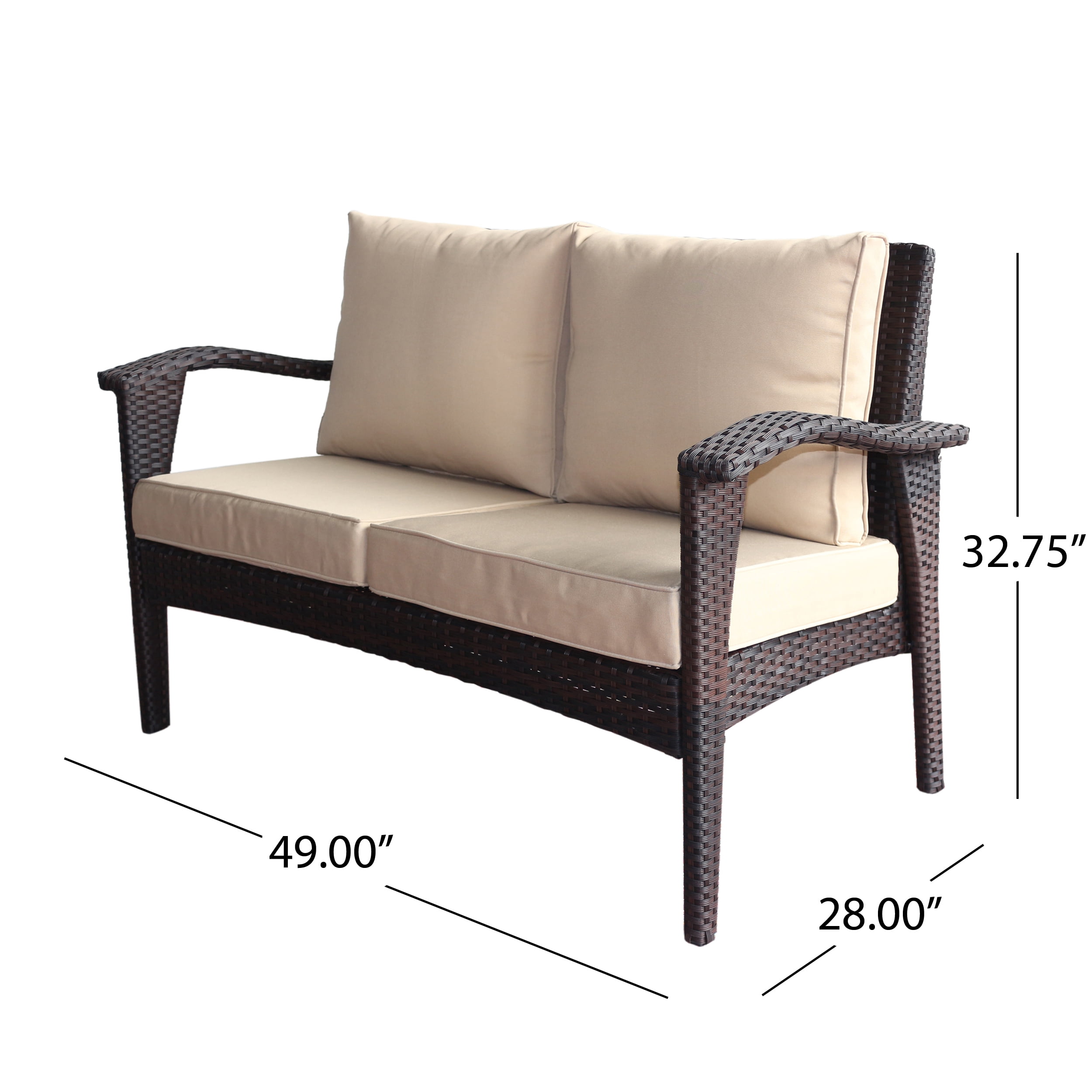 Outdoor Wicker Loveseat with Cushions, Brown,Tan