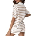 thumbnail image 4 of Women Short Sleeve Striped 2 Piece Pajama Sets Crochet Knit Button Top & Shorts Lounge Sets, 4 of 6