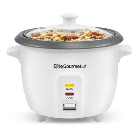 Elite Gourmet - 6-Cup Rice Cooker with Steam Tray - white