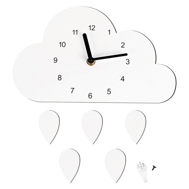 Reloj de guardería de estilo nórdico, reloj de gotas de agua con nube de madera, decoración colgante de pared, decoración de pared para niños
