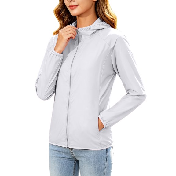 cocolona Plus Size Sun Protection Jackets for Women Lightweight Full Zip Hooded Long Sleeve Outwear Solid Color Oversized Tops