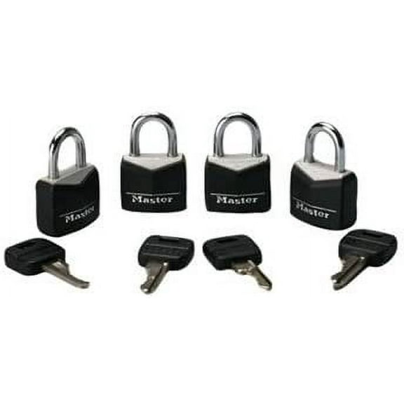 4 Pack 3/4 inchs Keyed Alike Black Padlocks