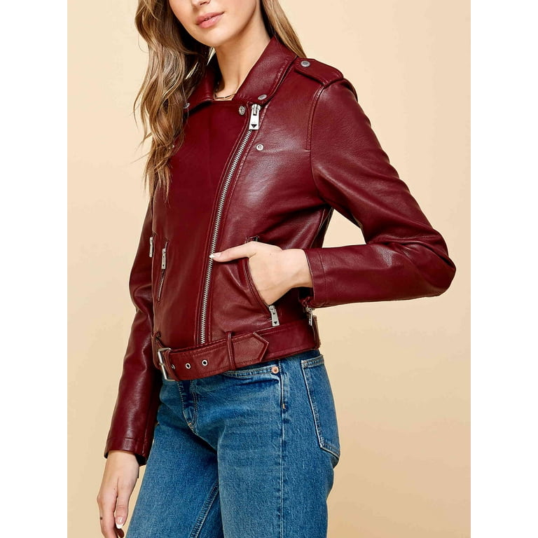 Plus Size Belted Faux Leather Jacket Edgy Vegan Leather Jacket