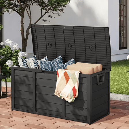 75 Gallon Outdoor Waterproof Storage Box with Flip-Top Lid, Heavy-Duty Deck Box Suitable for /Outdoor Use - Plastic