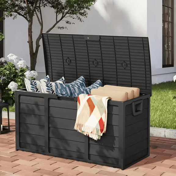 75 Gallon Outdoor Waterproof Storage Box with Flip-Top Lid, Heavy-Duty Deck Box Suitable for /Outdoor Use - Plastic