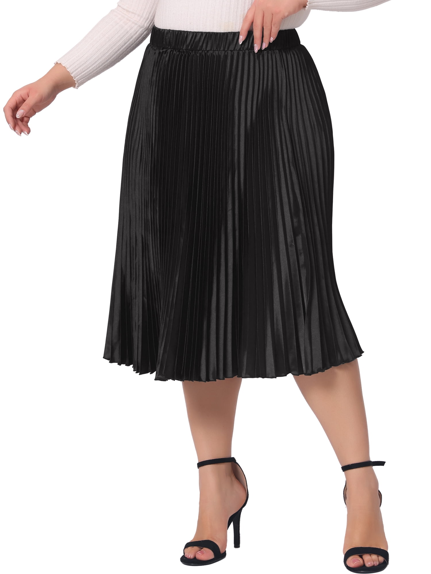 DARING DIVA Women's Plus Size Elastic High Waist Metallic Pleated Skirt 4X Black