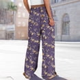 thumbnail image 4 of cocolona Womens Summer Casual Printed Palazzo Pants Elastic Waist Wide Leg Split Vacation Travel Lounge Trousers with Pocket, 4 of 5
