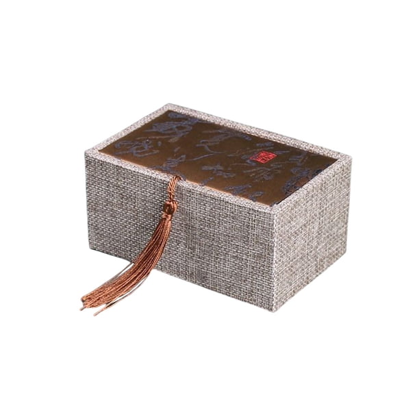 Caja de joyería de lino y algodón Patrón de caligrafía rectangular Caja de contenedor de colección de pulseras coloridas con mango de borla Ropa, zapatos y accesorios Miscelánea Bronce Minnieouse AP017910-03