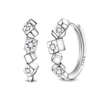 Boucles D'oreilles Argent 925 Avec Zirconium Cubique - Modèle Facing Hoops, Pour Femme