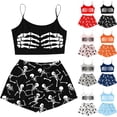 thumbnail image 2 of Swanpen Halloween Pajamas Women Silk 2 Piece Cami Top Shorts Set Skeleton Print Sleeveless Sleepwear Loungewear Halloween Gifts, 2 of 6
