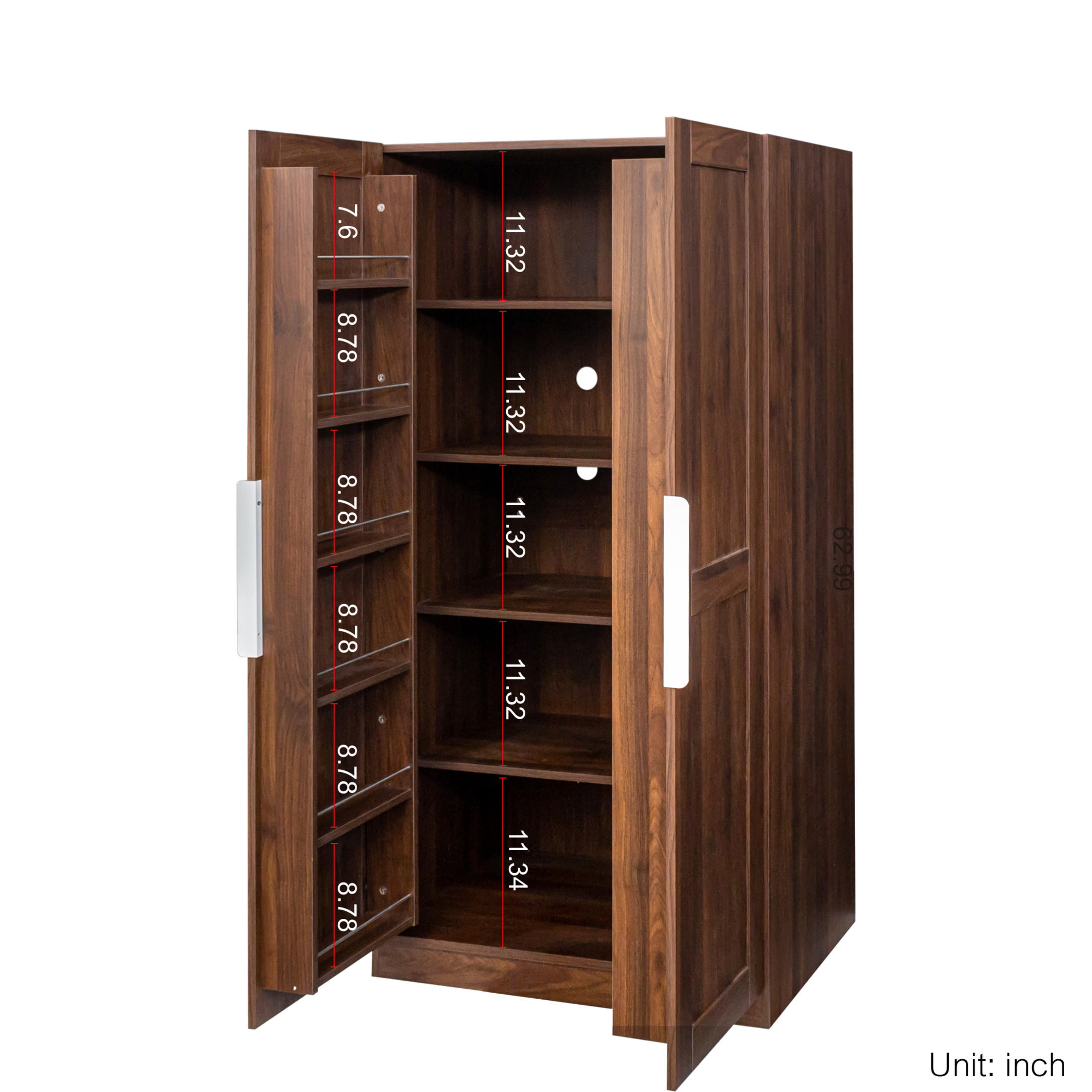 Noble House Kitchen Pantry Storage Cabinet, Freestanding Buffet Sideboard with Doors & Shelves, for Dining Room, Walnut