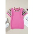 thumbnail image 5 of Women's Bright Pink Short Sleeve Colorblock Crewneck Sweater, 5 of 11