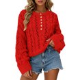 thumbnail image 3 of CAIXIA Fall Sweaters For Women Solid Button Detail Short Long Sleeve Pullover Tops Basic Clothes Loose Shirts Daily Work Outfits Fall Winter Clothes,Red, 3 of 5