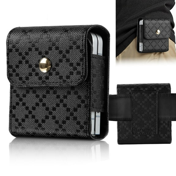 GAOBAO Phone Holster for Samsung Galaxy Z Flip 7/6/5/4/3, Flip Phone Specific Protective Leather Holster for Motorola RAZR  2025 2024, Cellphone Belt Clip Holster Carrying Pouch Card Holder(Black)