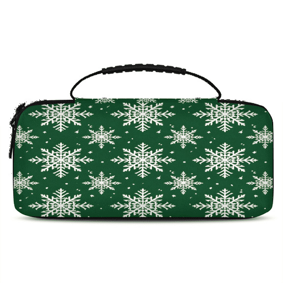 Herdesigns Snowflake Carry Case Compatible with Nintendo Switch 2017 & Oled 2021, with 20 Game Card Slots, Green Christmas Portable Travel Carrying Case Pouch for Accessories & Games