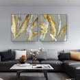 thumbnail image 4 of Ladole Rugs Canvas Wall Art Golden and White Feather Framed Painting Prints - Modern Artwork Home Decor for Bedroom, Living Room, Dining Room - 40 x 40 cm, 4 of 5