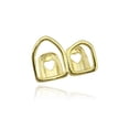 thumbnail image 1 of Grillz de doble diente con cara abierta hueca, chapado en oro amarillo, para los dos colmillos superiores derechos, joyería de cosplay de hip hop., 1 of 4