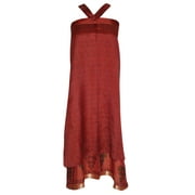 Mogul Vintage Red Wrap Skirt Printed Two Layer Silk Sari Reversible Wrap Around Skirts