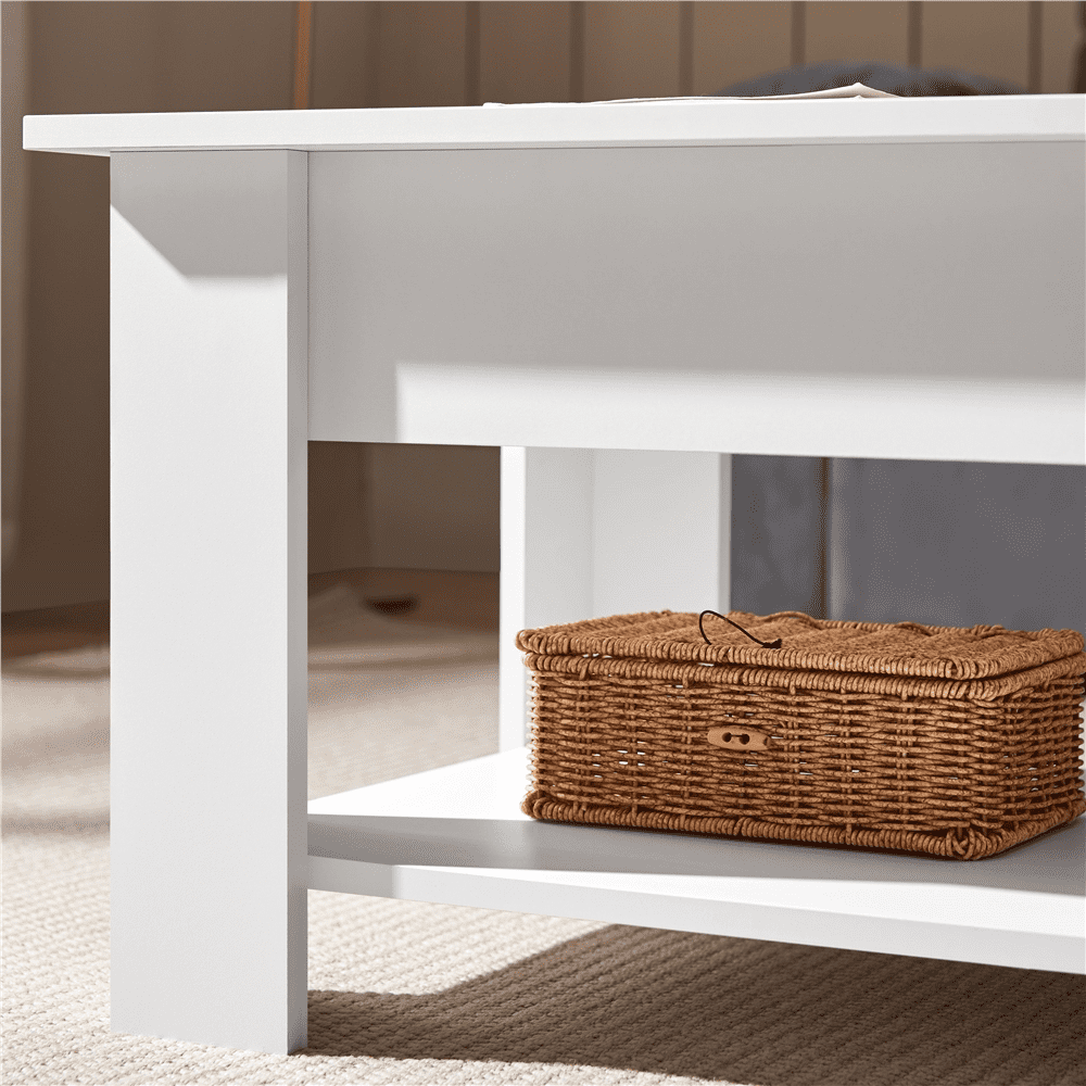 Yaheetech 39in Lift Top Coffee Table with Hidden Compartment and Open Shelf, White