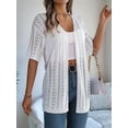 thumbnail image 3 of Summer Cardigan Sweaters for Women Light-Weight Half Sleeve Open Front Cropped Crochet Beach Cover Ups White M, 3 of 8