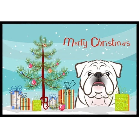 Caroline's Treasures BB1592JMAT Christmas Tree and White English Bulldog  Door Mat, Indoor Rug or Outdoor Welcome Mat