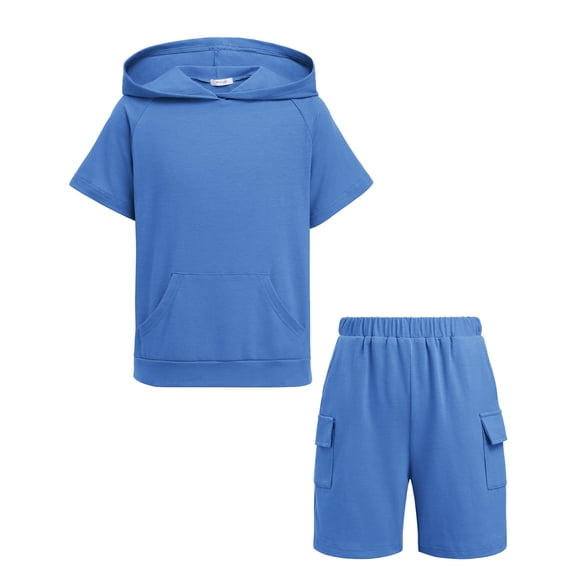 Arshiner Boys 2 piece outfits Letter Graphic Colorblock Short Sleeve Hoodie Short Sets