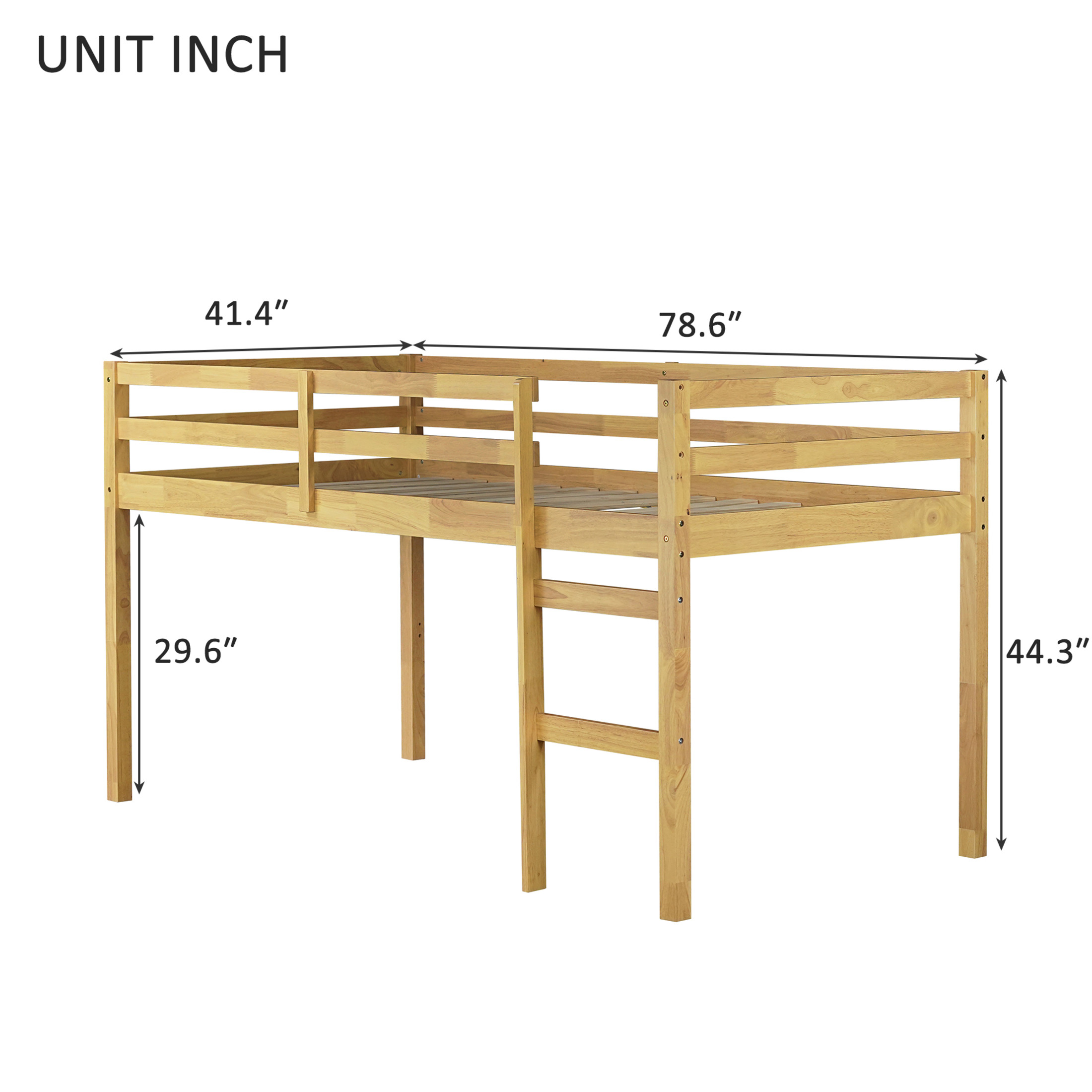 Noble House Modern Tilda Twin Loft Bed, Solid Rubber Wood Frame with Ladder, Spacious Under for Kids, Natural