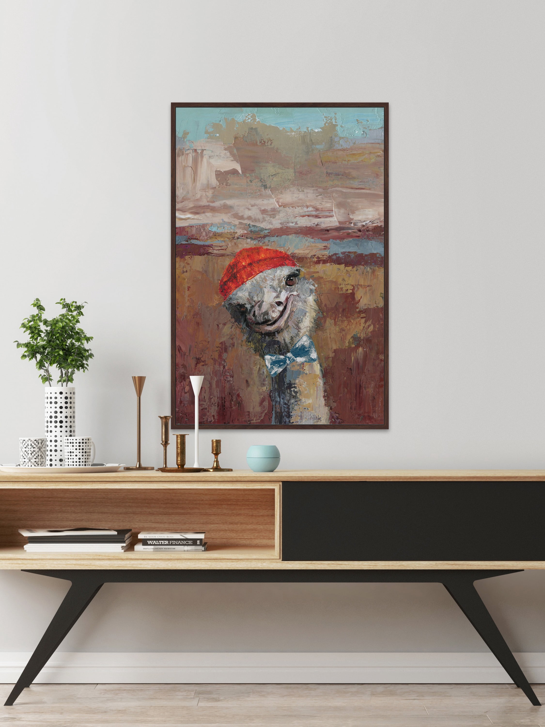 Playful Ostrich Floater Framed Painting Print on Canvas