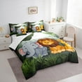 thumbnail image 3 of Manfei Kids Animal Bedding Comforter Set 7pcs for Boys Girls, Leopard Elephant Lion Full Bedding Set, Green Jungle Leaves Fitted Sheet Flat Sheet, Lightweight Room Decor, 3 of 8