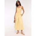 thumbnail image 4 of Jaimenalin Women'S Summer Midi Dresses Plaid Sleeveless Spaghetti Strap Smocked Tiered Beach Sundress Pockets Yellow L, 4 of 7