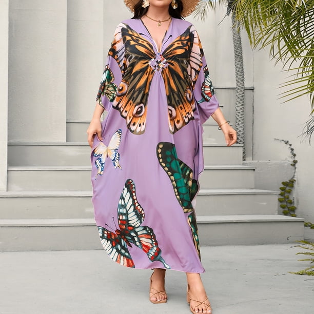 strapless open back dress Zapaka Women Purple A Line Long Mother of The Bride Dress with Appliques Floral V-Neck Short Sleeves Wedding Guest Dress, Purple / 4XL main image 1