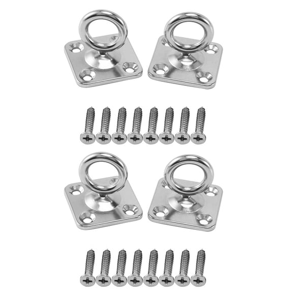4Pcs Square Swivel Pad Eye Rotatable Ceiling Hook Wall Mounted Hook Stainless Steel Eye Pad Plate for Yoga (with Screws)