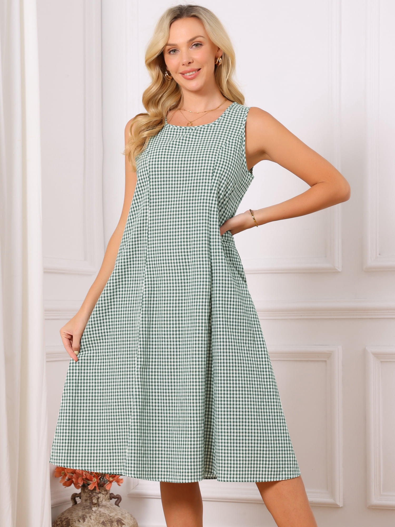 DARING DIVA Plaid Sleeveless Loose Fit Tank Midi Dress XL Dark Green