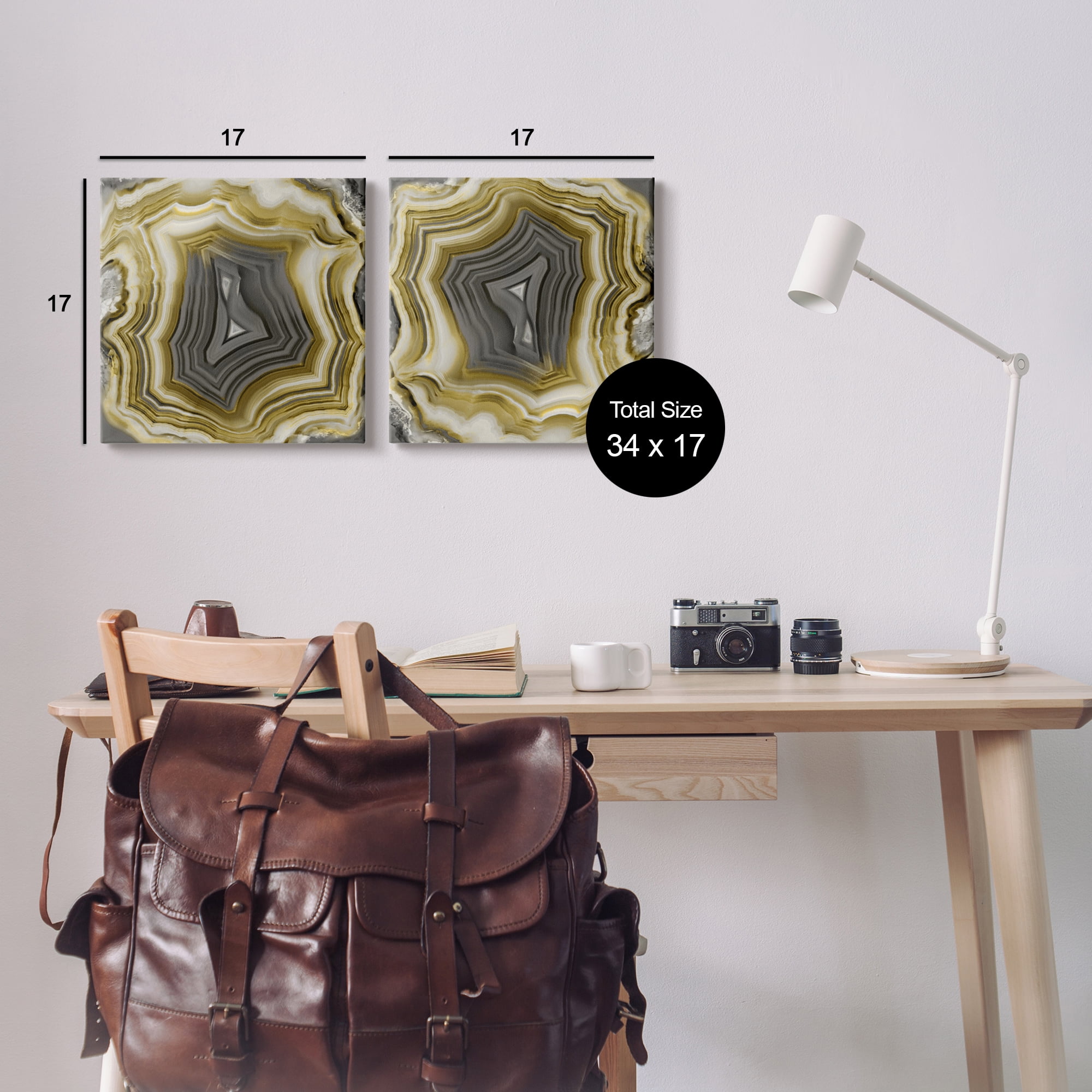 Stupell Abstract Gold & Grey Agate Nature Abstract Photography Gallery Wrapped Canvas Print Wall Art, Set of 2