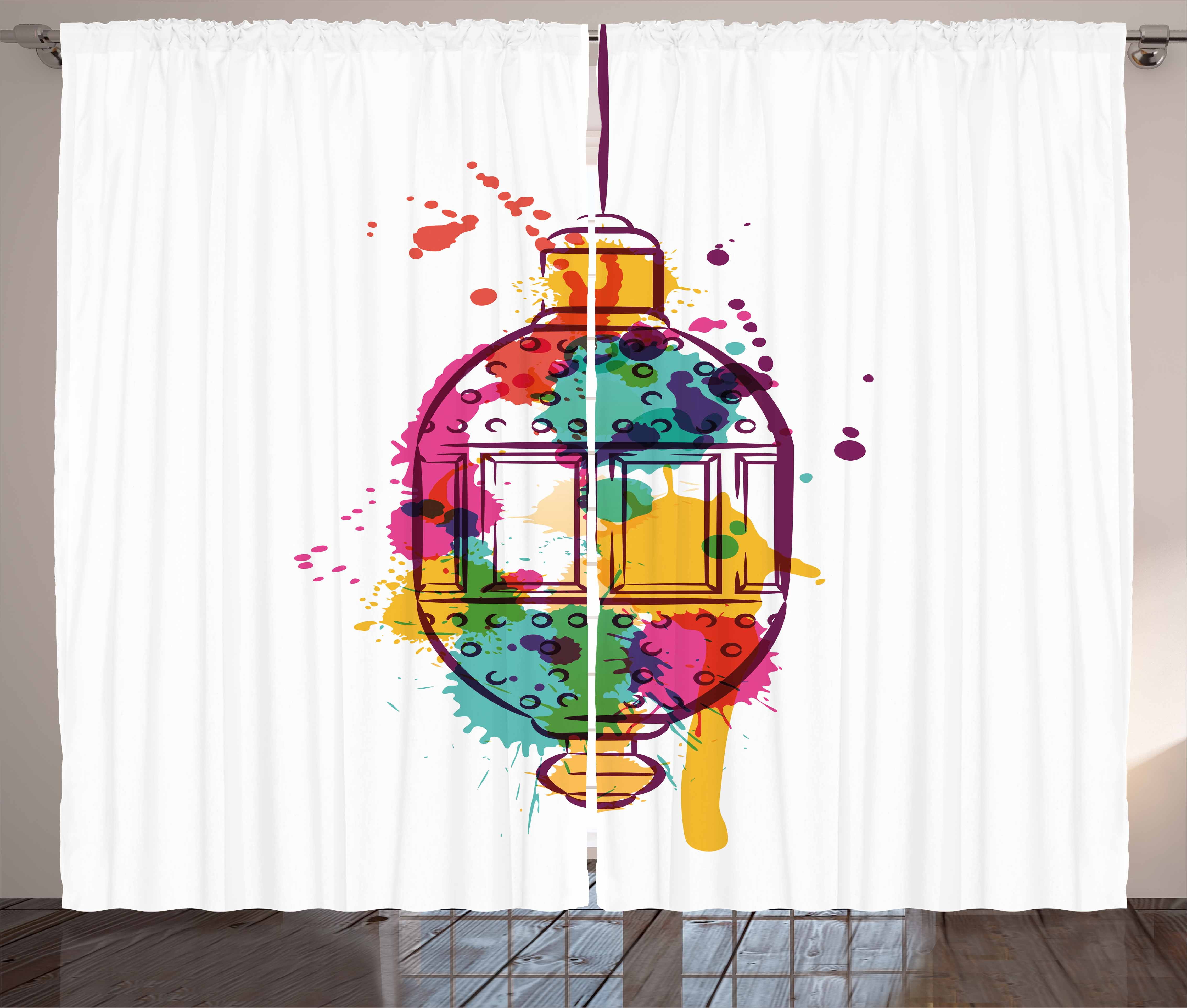 Lantern Curtains 2 Panels Set, Multicolored Ramadan Kareem Celebration IMage... by Kozmos