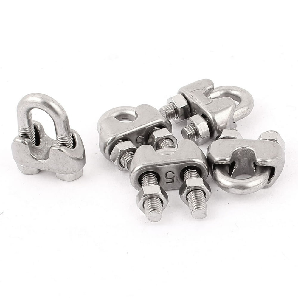 5mm 3/16" Stainless Steel Wire Rope Cable Clamp Clips Fastener 5pcs