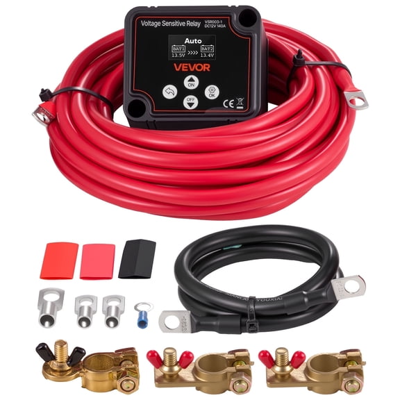VEVOR Dual Battery Isolator Kit, 12V 140 Amp 20 ft 6AWG, Manual & Automatic Voltage Relay with LCD Voltmeter, Smart Battery Isolator for Lithium Batteries, Suitable for UTV