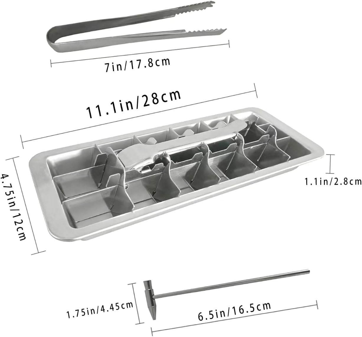 Stainless Steel Ice Cube Trays for Freezer, Metal Ice Tray with Lever, Vintage Inspired Icecube Tray, Retro Metalice Handle Made Icecubetray, Heavy Duty Metallic Icetray for Kitchen & Bar