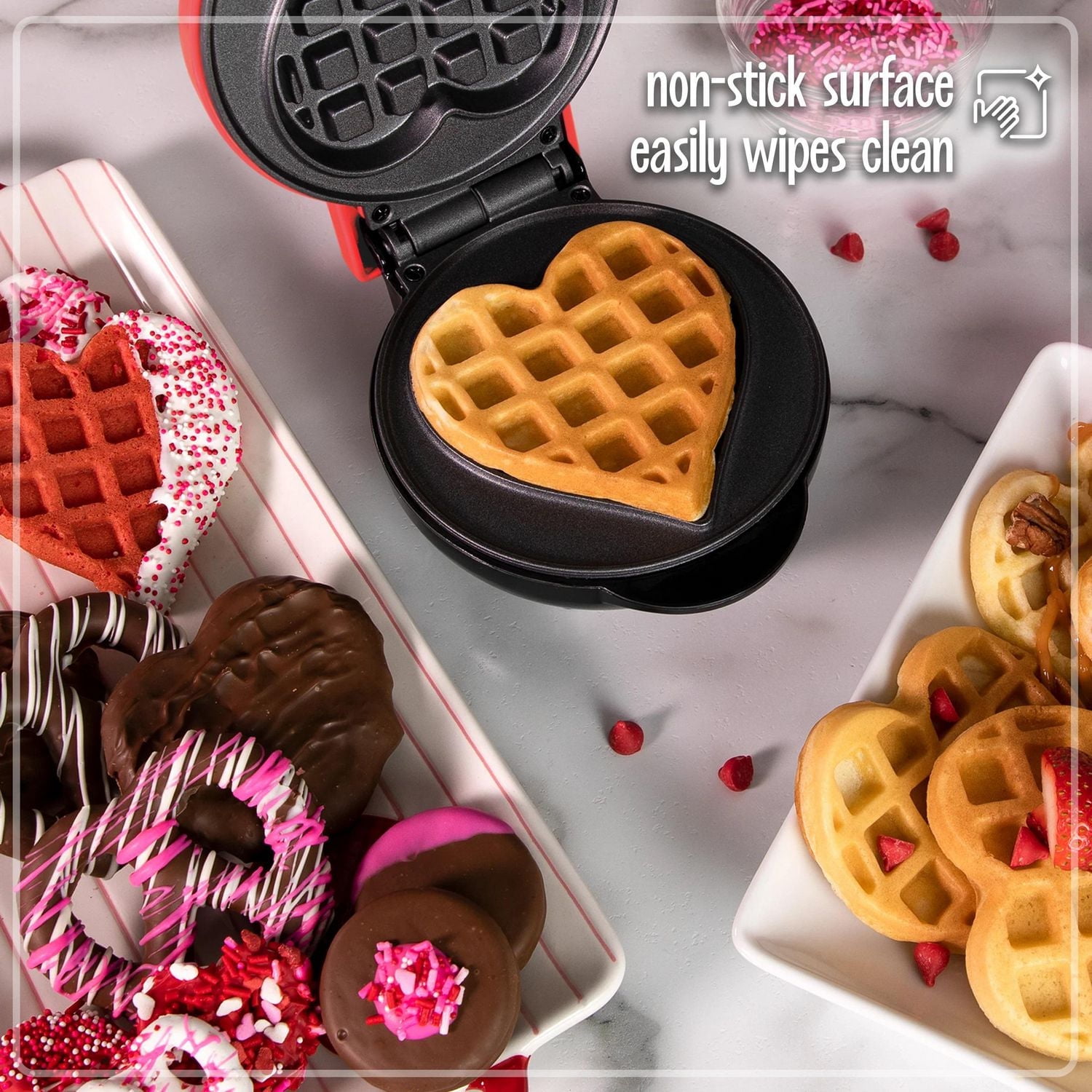 Nostalgia My Mini Personal Electric Heart Waffle Maker, Red