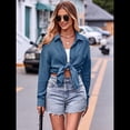 thumbnail image 4 of Camisas de Algodón para Mujer, de Larga, Estilo Boyfriend, con Cuello y Bolsillos. Azul Niebla XXL, 4 of 10