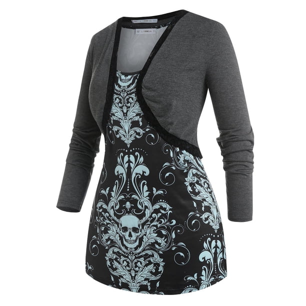 Top Sin Mangas de Talla Grande con Estampado de Calavera con Barroco Rosegal Mangas largas de talla grande