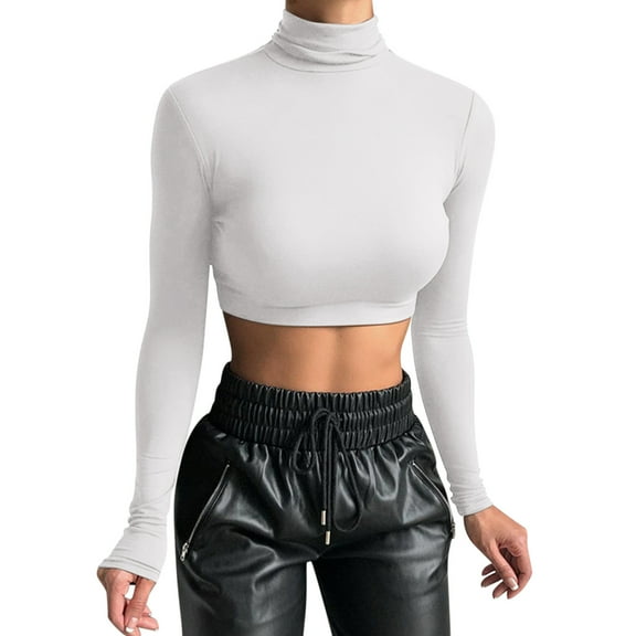 Women's Long Sleeve Turtleneck Crop Top Slim Fit Basic Blouse Sexy Fashion Shirt Casual Comfortable Stretchy Soft Fabric