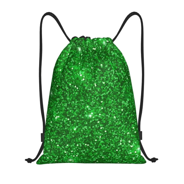 Fotbe Green Glitter Bolsa Mochila con Cordón Estampada, Bolsa de Gimnasio Deportiva, Bolsa Cinch, Bolsa con Cordón para Hombres y Mujeres-Medium