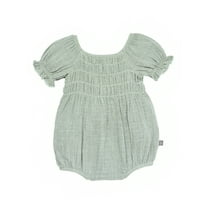 2pcs Baby Girl Smocked Bubble Romper Newborn Long Sleeve Off Shoulder Flowers Printed Ruffle Jumpsuit With Headband