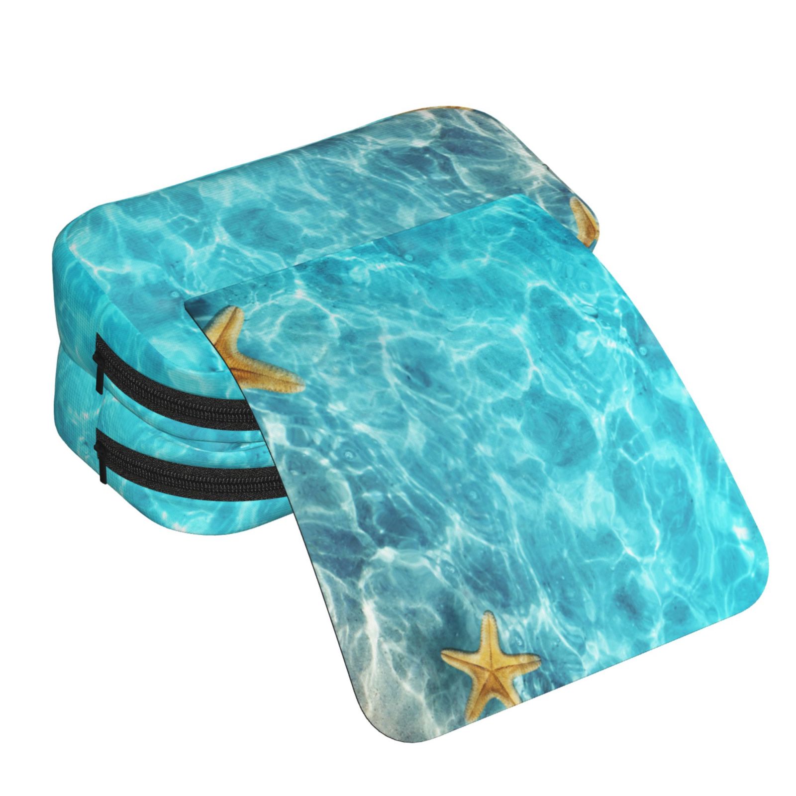 Rateoe Coral And Seashell On The Beach Pattern Double Clamshell Pen Case, Storage Organizer with Two Zipper Compartments– Holds Up to 50 Pencils & Pens