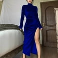 thumbnail image 2 of biudgviw Cocktail Dresses for Women Winter Fall Slim High Neck Long Sleeve Party Dress Warm Side High Slit Bodycon Maxi Dress, 2 of 6
